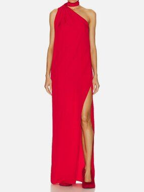 Stella McCartney Women Red One-Shoulder Draped Column Gown Dress Size 44